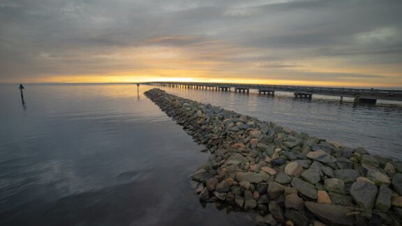 The Alligator River at sunrise in Tyrrell County.