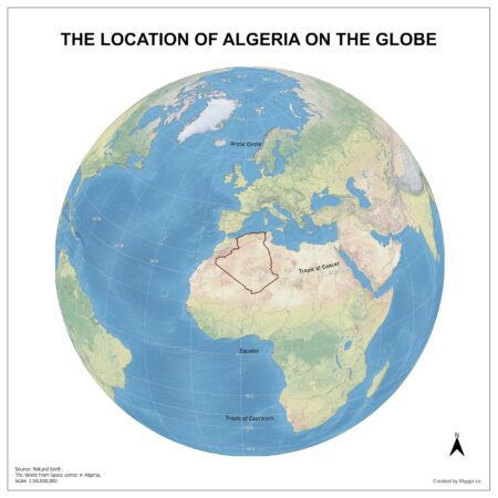 The location of Algeria on the Globe