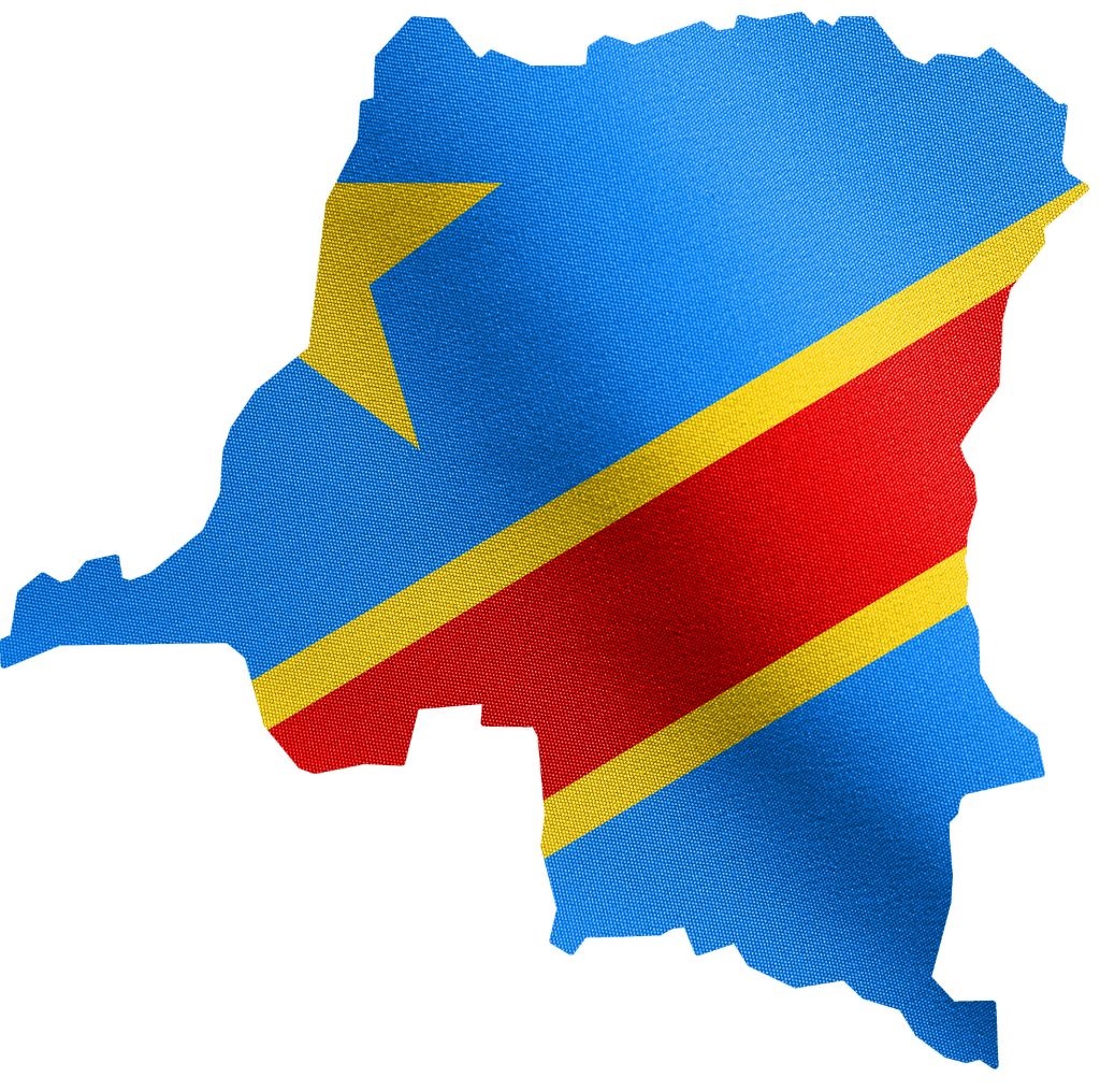 Map of the Democratic Republic of the Congo with the country's flag overlaying it.