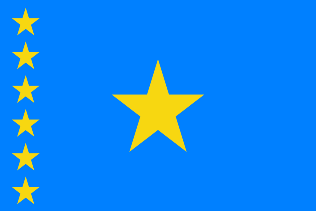 A blue flag with a large yellow star in the center and a diagonal row of smaller yellow stars in the upper left corner.