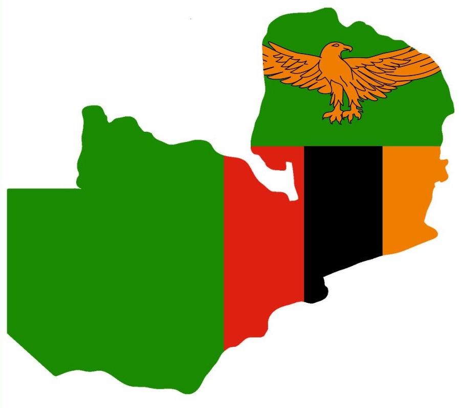 A graphic illustration of Zambia's map with the Zambian flag overlay.