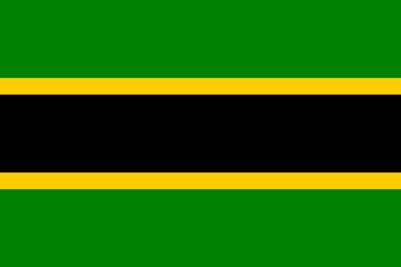 Green flag with a central black horizontal stripe edged in yellow.