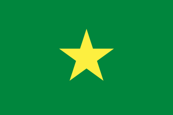 Flag of Senegal with a green background, a yellow star, and red and green stripes.