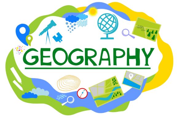 Geography education concept back to school background lettering set of