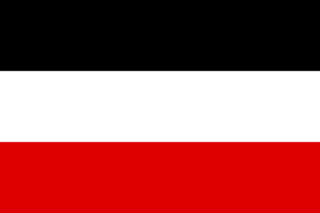 A horizontal tricolor flag with black, white, and red stripes.