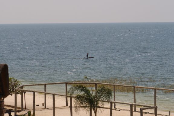 A man in a canoe on lake bangweulu