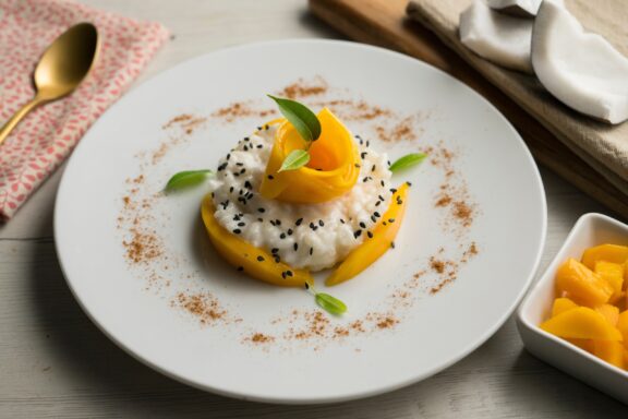 Mango sticky rice sticky rice cooked with coconut milk with