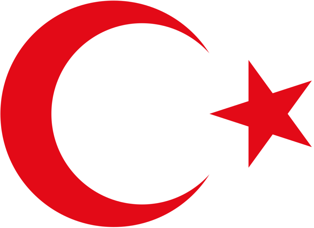 Red crescent and star on a white background, symbolizing the national emblem of Turkey.