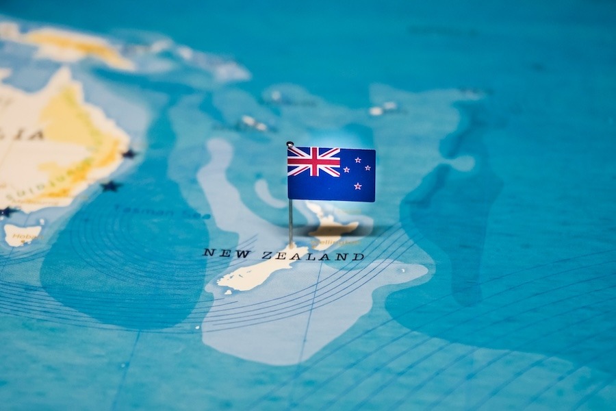 The flag of new zealand in the world map