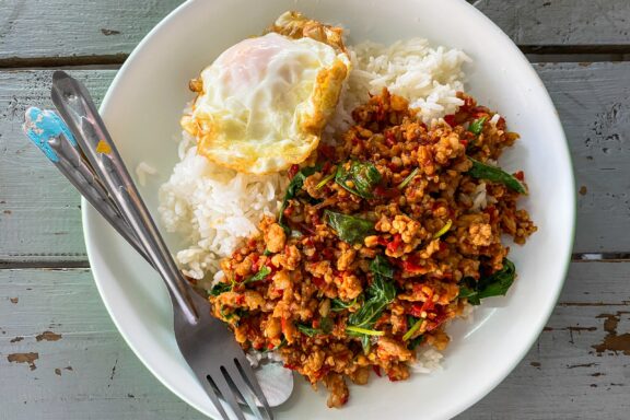 Popular thai food one dish meal from fried basil pork