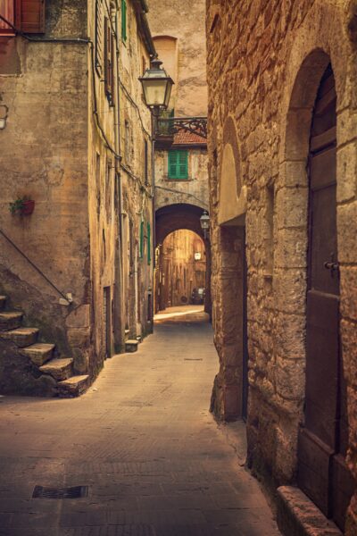 Narrow street of the medieval ancient tuff city, Pitigliano