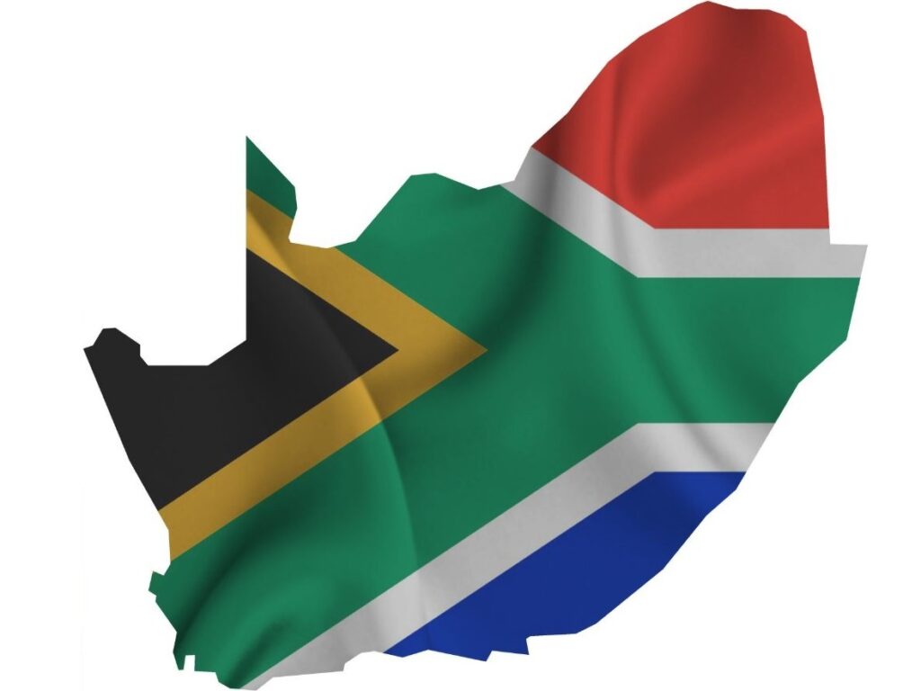 A graphic of South Africa's map with the South African flag superimposed on it.