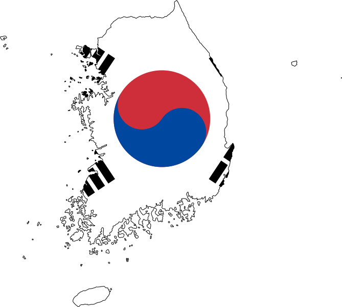 Map of South Korea with the national flag overlay.