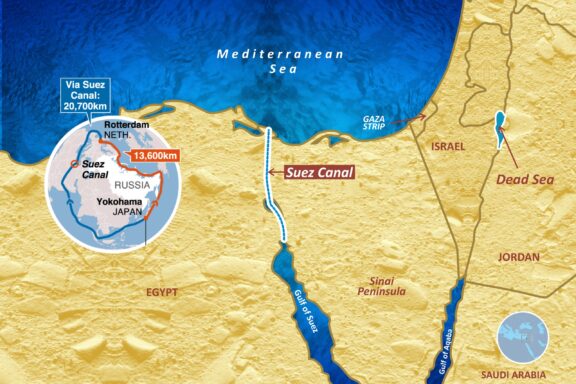 Suez Canal Waterway Connecting the Mediterranean Sea to the Red Sea Map, 3D illustration