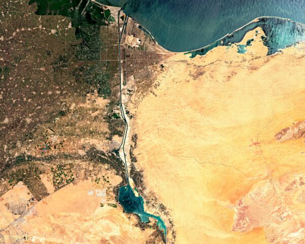 Satellite image of northern part of suez canal in egypt