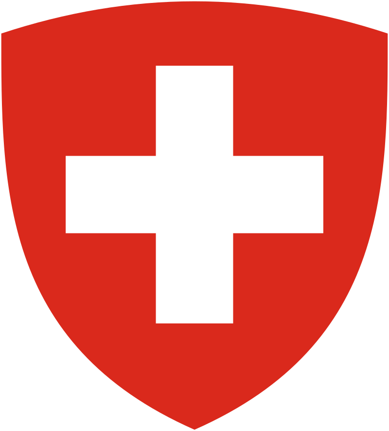 Coat of arms of Switzerland featuring a white cross on a red shield.