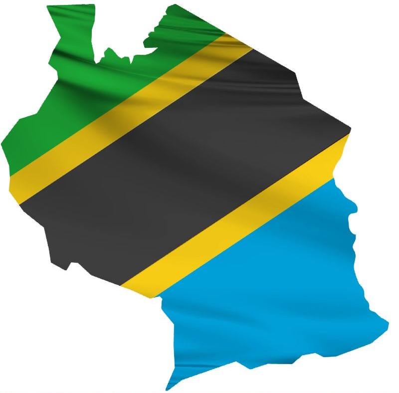 Map of Tanzania with the Tanzanian flag overlay.