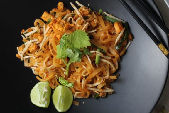 Thai food pad thai stir fry noodles with pork and