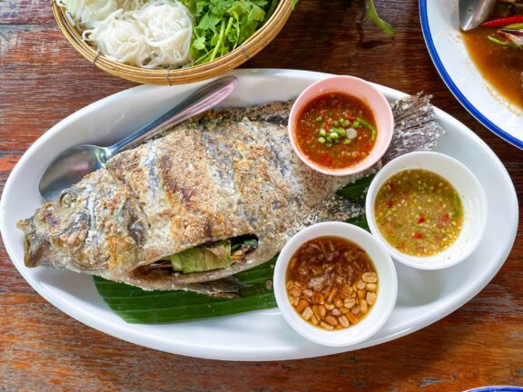 Authentic Thai Grilled Fish called Pla Pao ปลาเผา