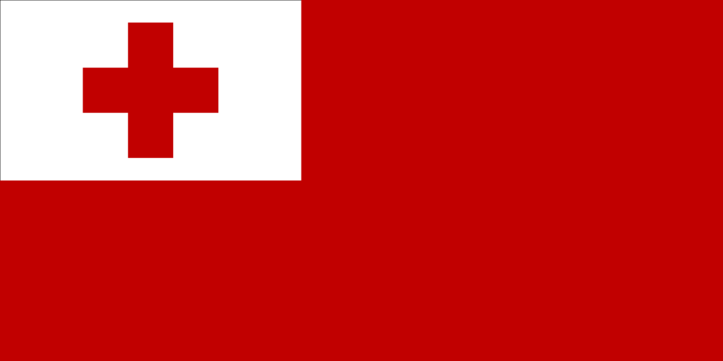 Flag of Tonga with a red field and a white canton containing a red cross.