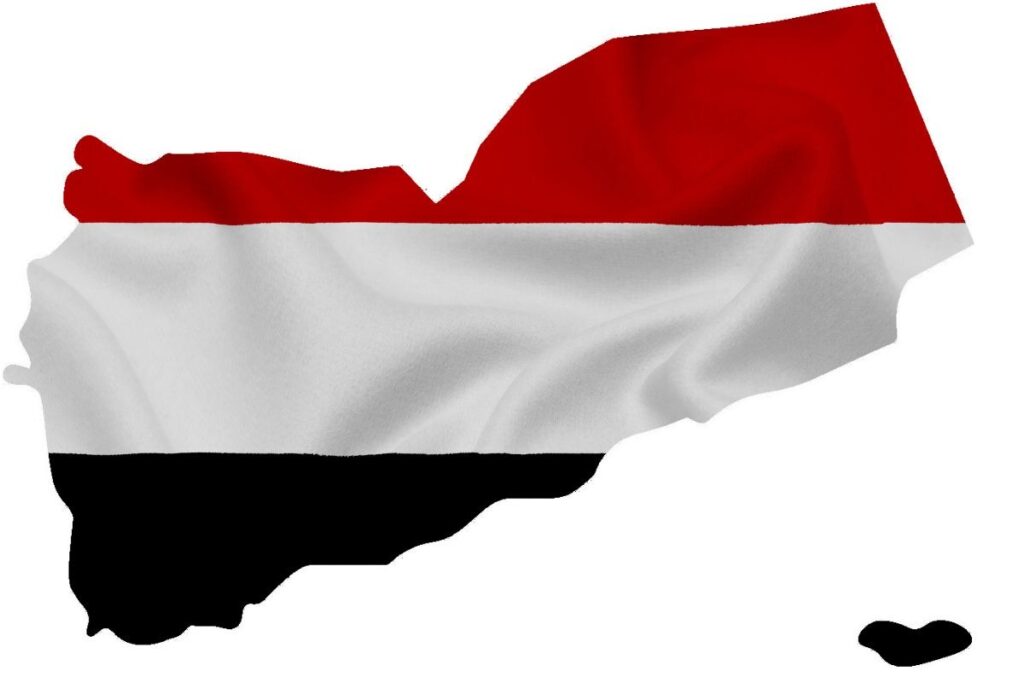 Map of Yemen with the Yemeni flag overlay.