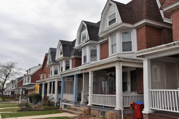 A row of houses in a residential area of Norristown, Pennsylvania.