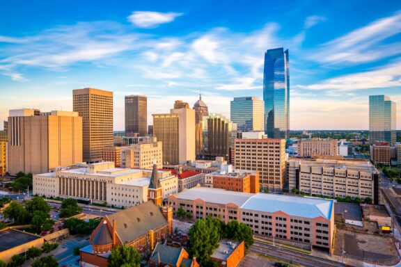 The Oklahoma City skyline in Oklahoma County.