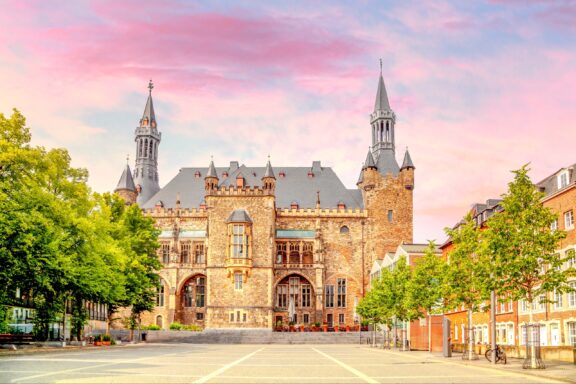 Aachen Old City Hall at Dusk The City Hall in the old city of Aachen