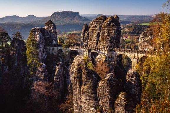 Basteibrücke's natural bridge during sunrise