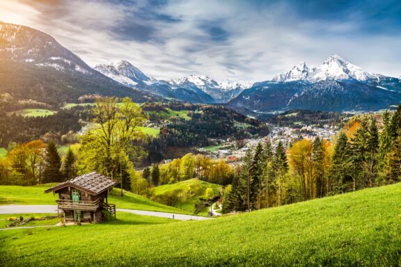 Scenic View of Berchtesgaden National Park with Mountains and Green Fields Berchtesgaden National Park