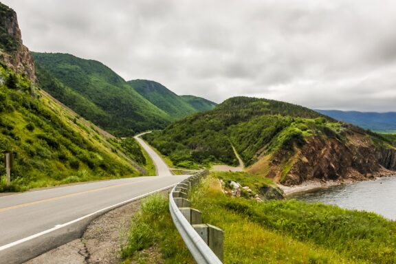 The winding Cabot Trail, featuring breathtaking coastal and forest views