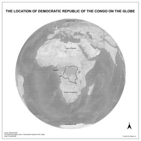 Map showing Democratic Republic of the Congo Maps's location on a globe, highlighted in red on the African continent.