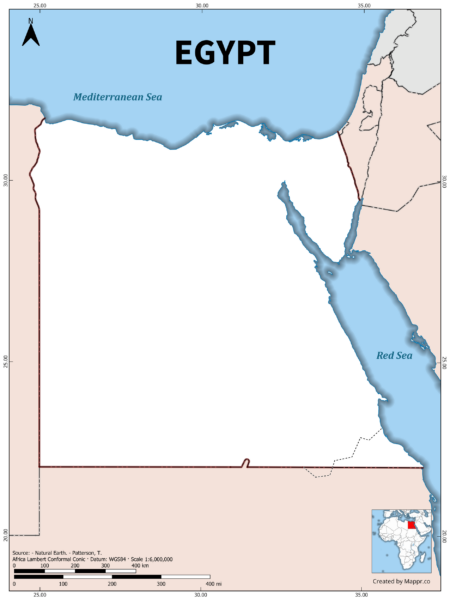 Outline map of Egypt with country borders in color.
