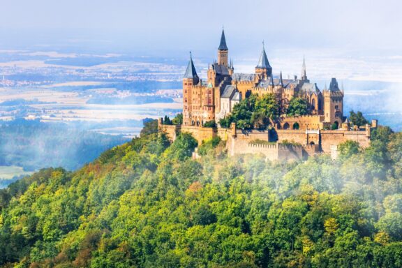 Hohenzollern Castle Shrouded in Mist Hohenzollern Castle, an ancestral seat of the Prussian Royal House