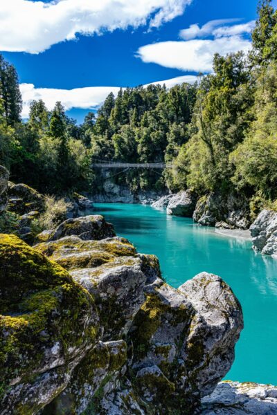 Hokitika Gorge's vibrant waters cutting through dense West Coast greenery