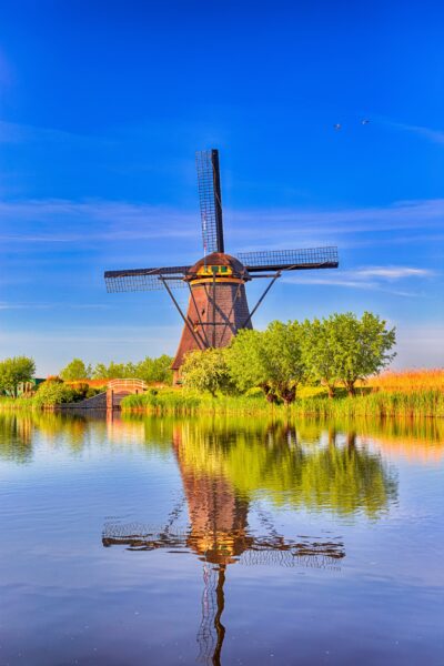 Traditional Dutch windmill in Kinderdijk