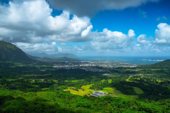 Leeward coast of oahu view from pali lookout hawaii usa