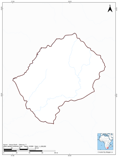 Blank map of Lesotho showing borders and no labels, in color.