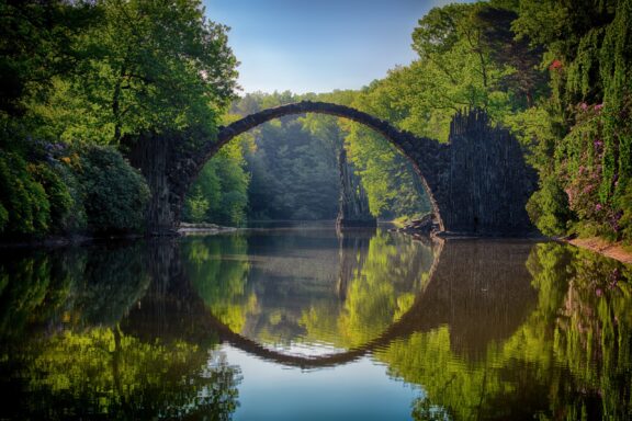 Rakotzbrücke creating a perfect circle with its reflection