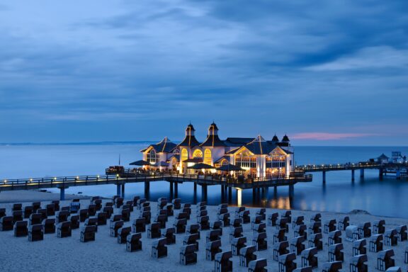 Twilight at Sellin Pier on Rügen Island Rügen's chalk cliffs and sandy shores