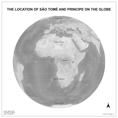 Map showing Sao Tome And Principe's location on a globe, highlighted in red on the African continent.