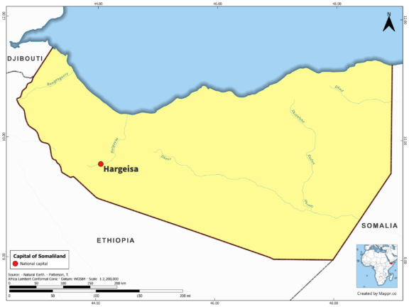 Map highlighting Honiara, the capital of Solomon Islands, with country borders, in color.