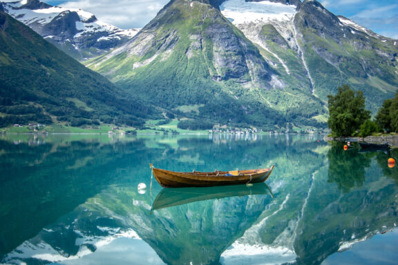 Stryn's symphony, a confluence of glaciers, lakes, and towering peaks