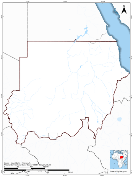 Blank map of Sudan showing borders and no labels, in color.