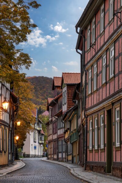 Cobblestone Street with Half-Timbered Houses Wernigerode's colorful timber-framed houses and narrow streets