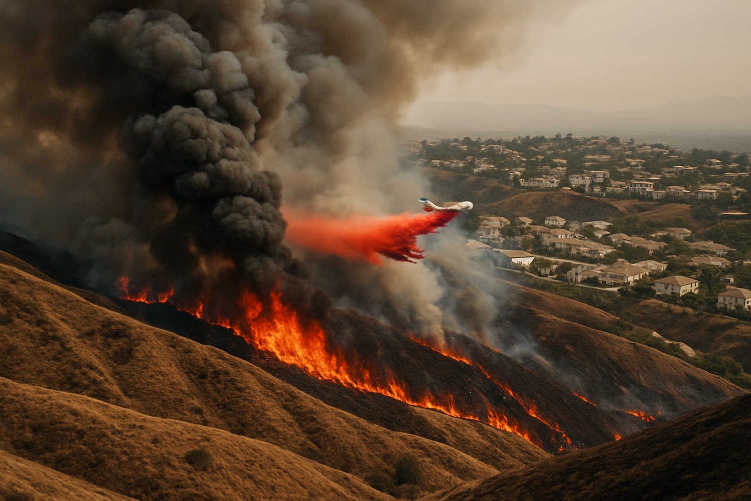 Aerial view of the Springs Fire burning near Moreno Valley, Riverside County, California