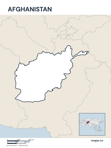 Outline map of Afghanistan with detailed country borders.