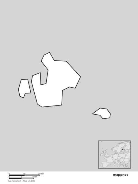 Blank political map of Åland showing its international borders without labels (black and white).