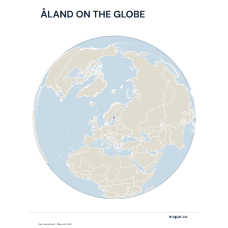 A map highlighting Åland's location on a globe, marked with a red outline.