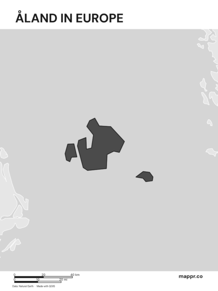A map highlighting Åland's location on the european continent (black and white).
